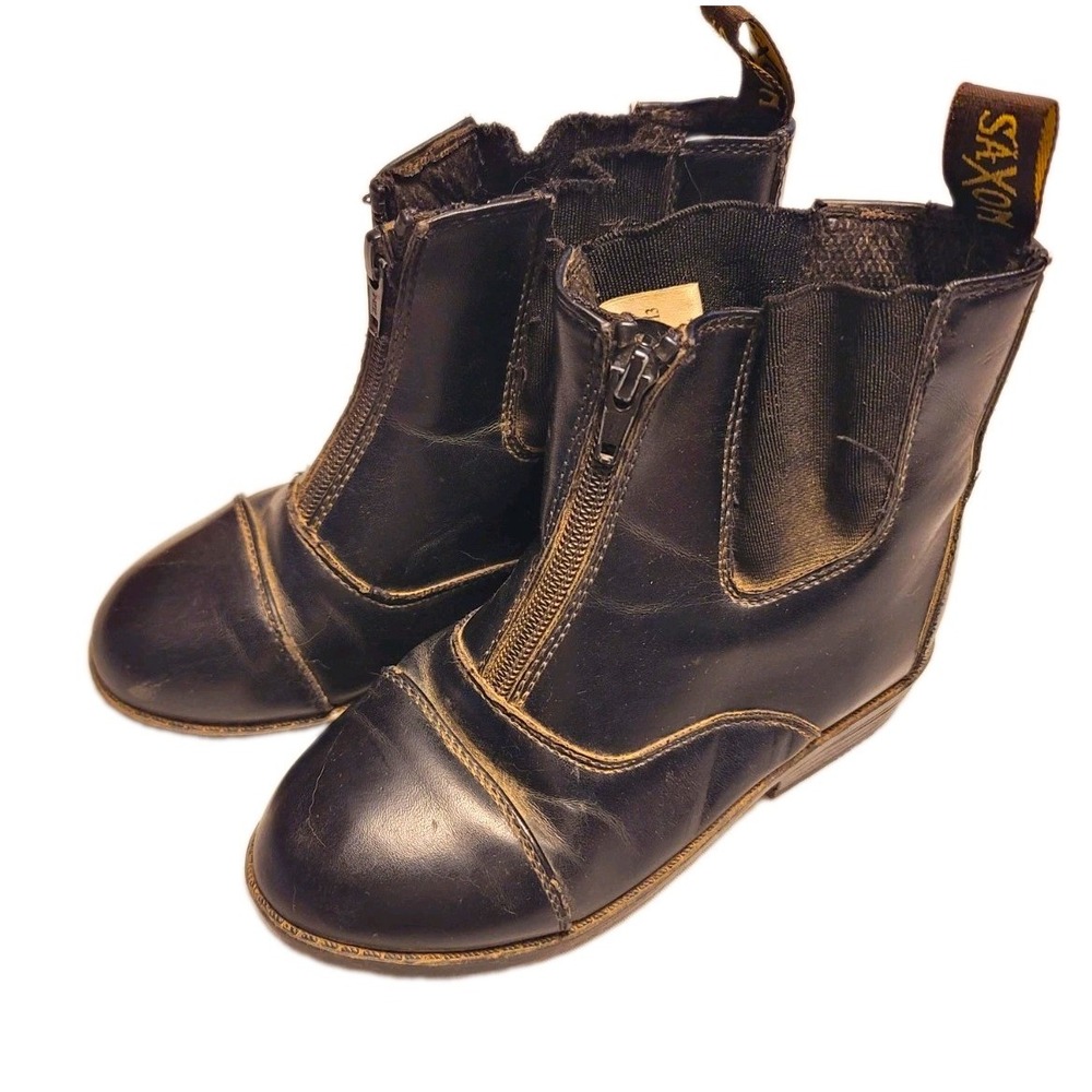 Saxton Kids Size 1 Black Leather Zip Paddock Boots Equestrian Horse Riding